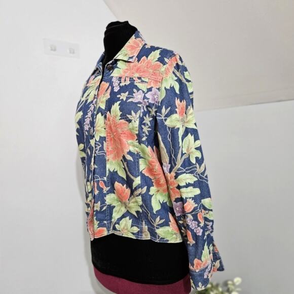 Floral Print Button Front Cotton Shacket Lightweight Jacket by Sag Harbor Small - Picture 5 of 14